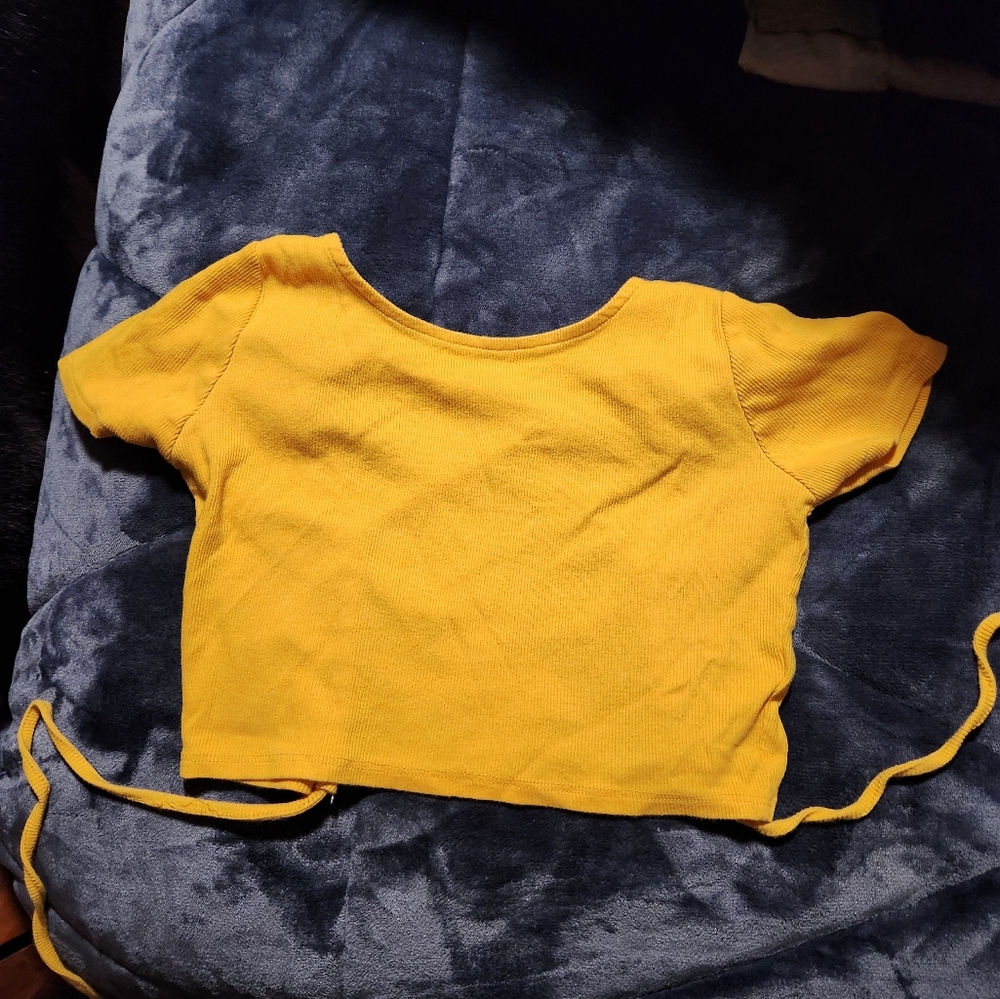Yellow tie back crop top